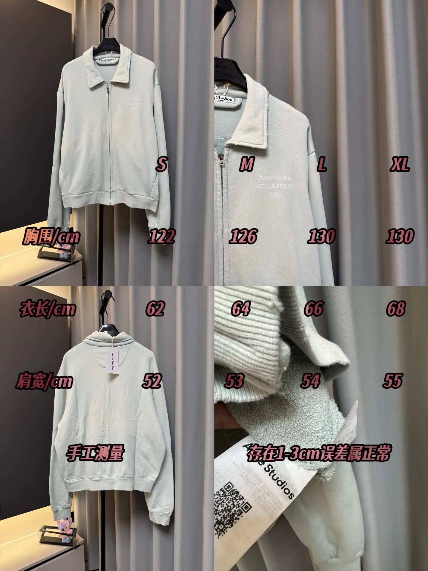 Size Chart Acne 26FW Lapel Full Zipper Retro Washed Jacket (Blue)